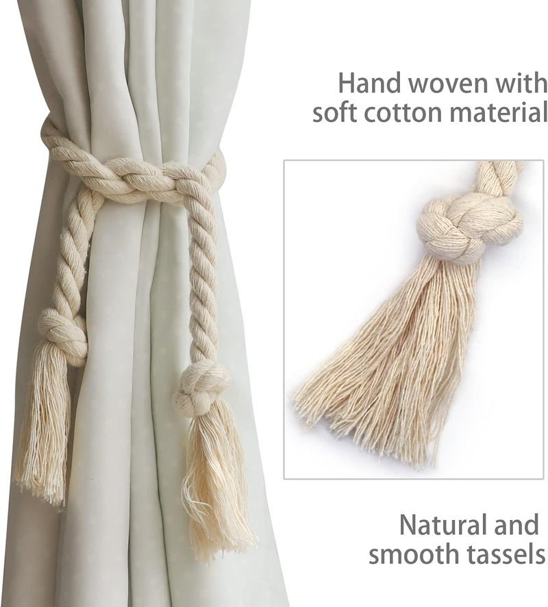 Yteseery 6 Pack Curtain Tiebacks, Outdoor Curtain Ties, Natural Cotton Curtain Holders, Village Rural Rustic Curtain Holdbacks, Farmhouse Boho Rope Curtain Tie Back for Drapery Patio, Beige - Image 5